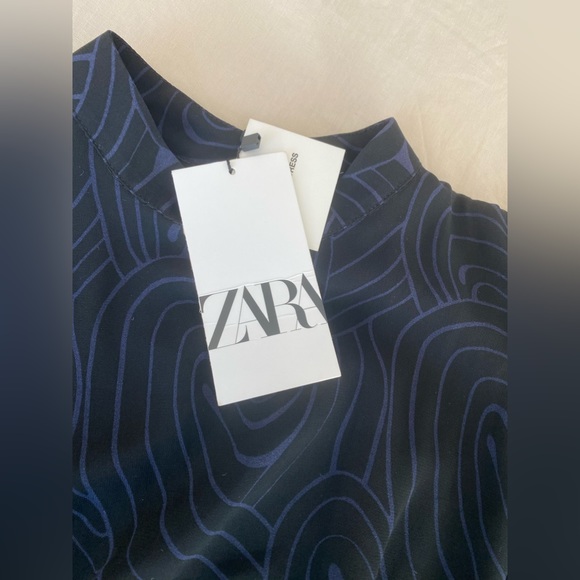 NWT Zara Printed Navy Mini Dress - Picture 3 of 4